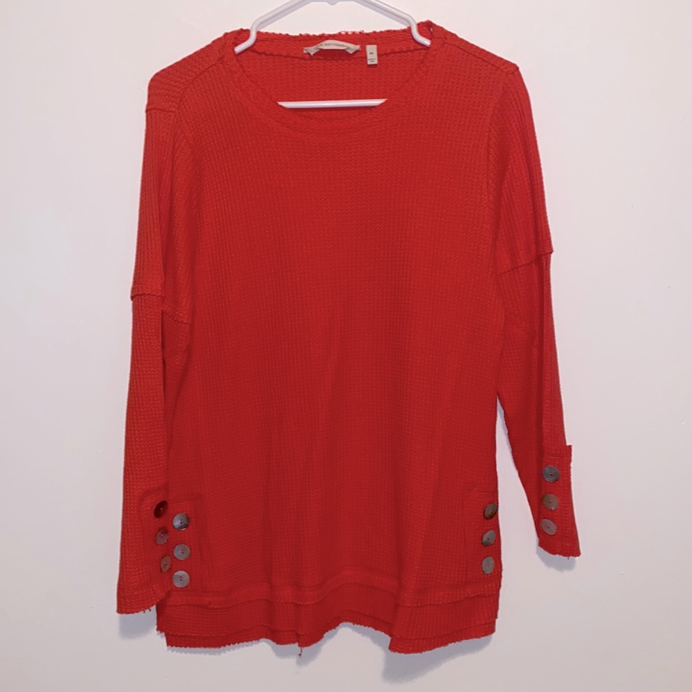 PS Soft Surroundings Coral Orange Long Sleeve Waffle Shirt w Buttons Never Worn!